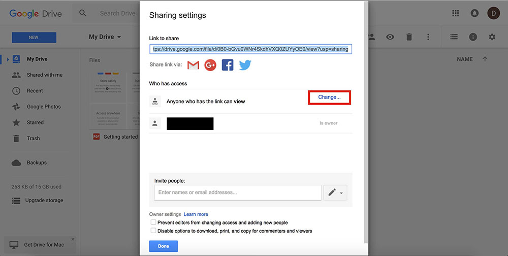 Login into your Google Drive Select the document that you want to make